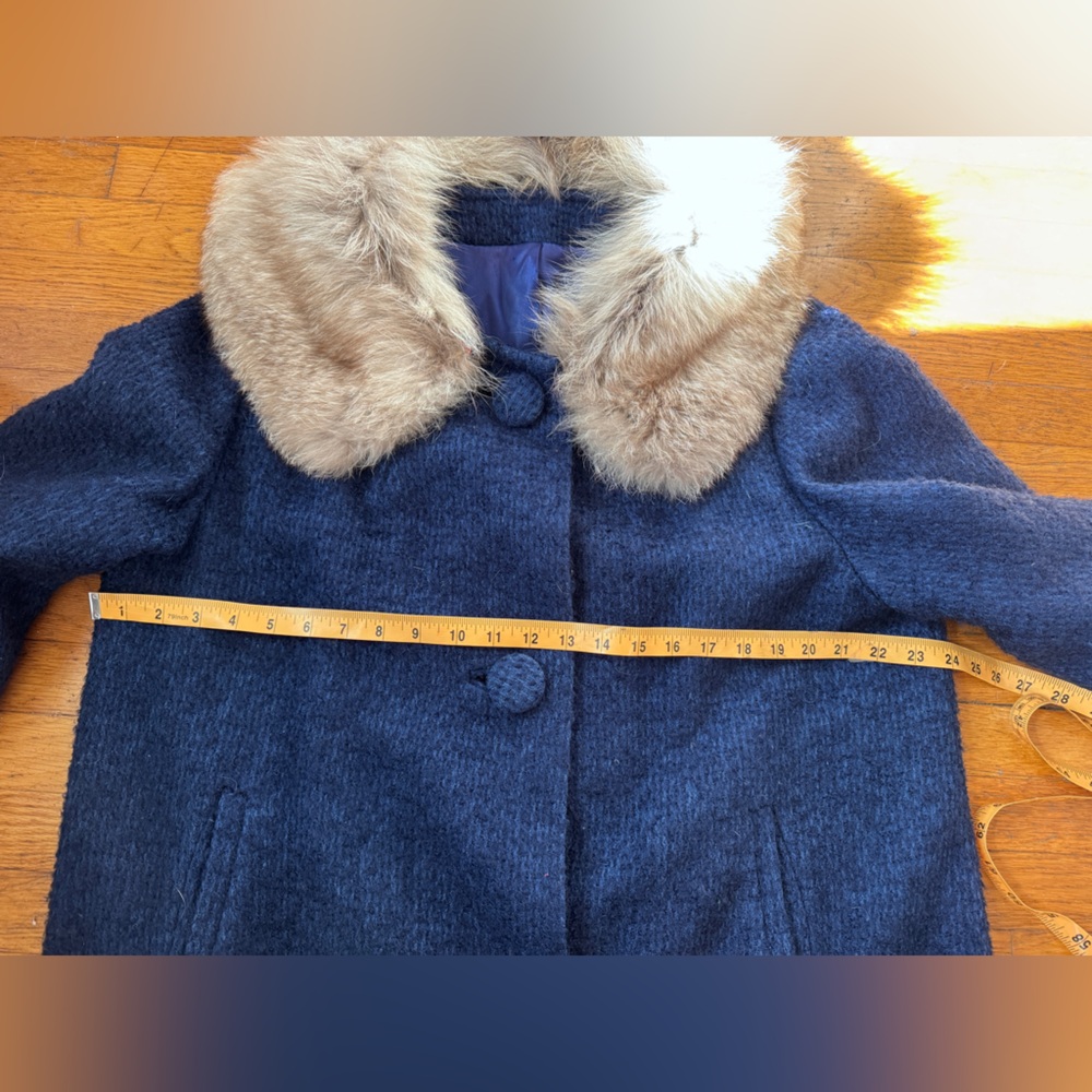 50s Vintage Boulce Tweed Swing Coat w Fox collar Sz Large - Picture 4 of 8